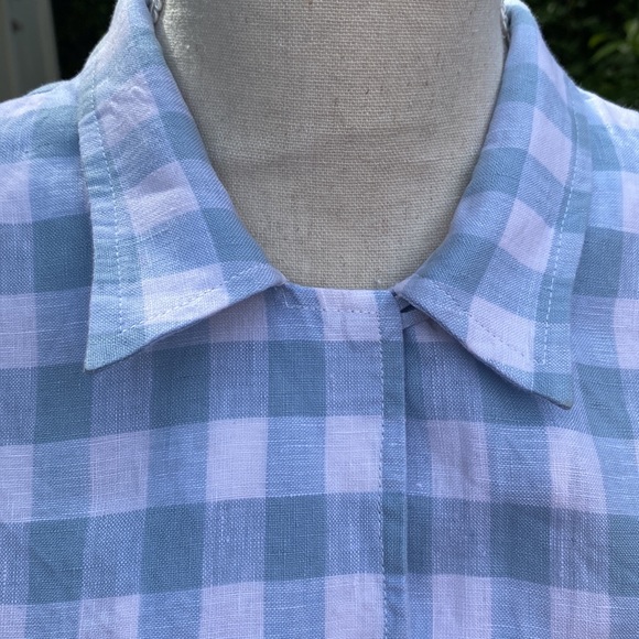 JONES NY Linen Powder💨Blue Gingham Tie-Front Peplum👙Blouse - Picture 3 of 5